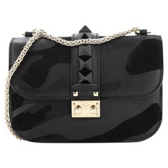 Valentino Glam Lock Shoulder Bag Camo Leather and Canvas Small