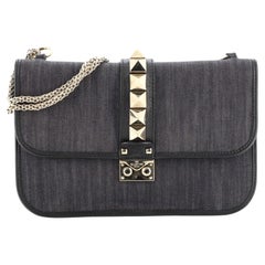 Valentino Glam Lock Shoulder Bag Denim Medium