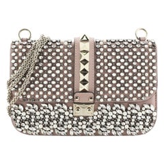 Valentino Glam Lock Shoulder Bag Embellished Leather Medium