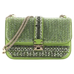 Valentino Glam Lock Shoulder Bag Embellished Leather Medium