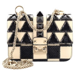 Valentino Glam Lock Shoulder Bag Embellished Leather with Python Small