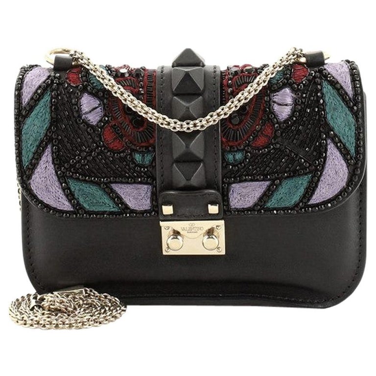 Valentino Glam Lock Shoulder Bag Embroidered Leather Small For Sale at ...