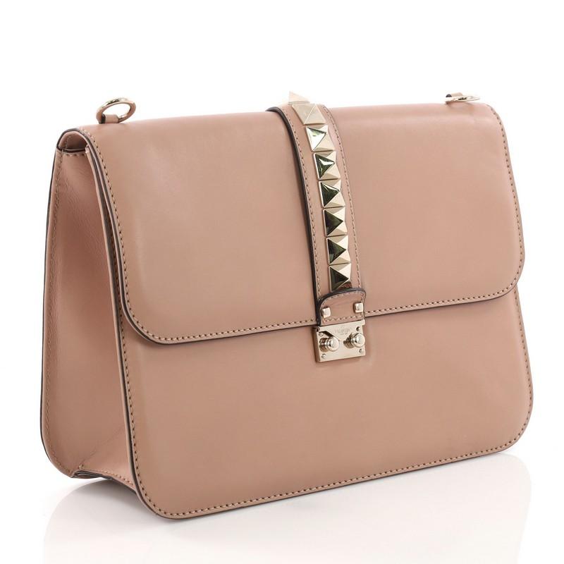Brown Valentino Glam Lock Shoulder Bag Leather Large
