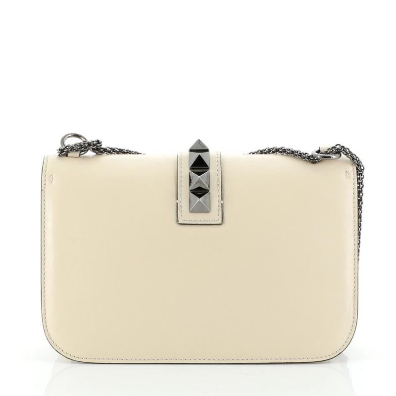Beige Valentino Glam Lock Shoulder Bag Leather Medium 