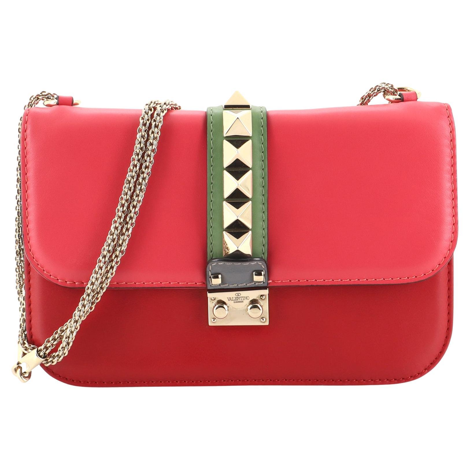 Valentino Red Leather Rockstud Medium Glam Lock Flap Bag For Sale at ...
