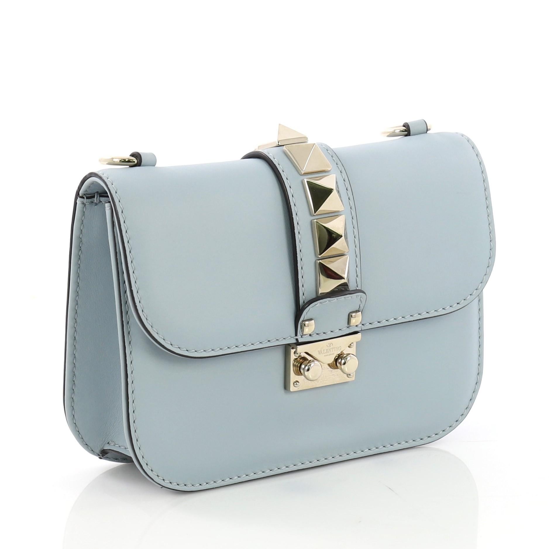Gray Valentino Glam Lock Shoulder Bag Leather Small