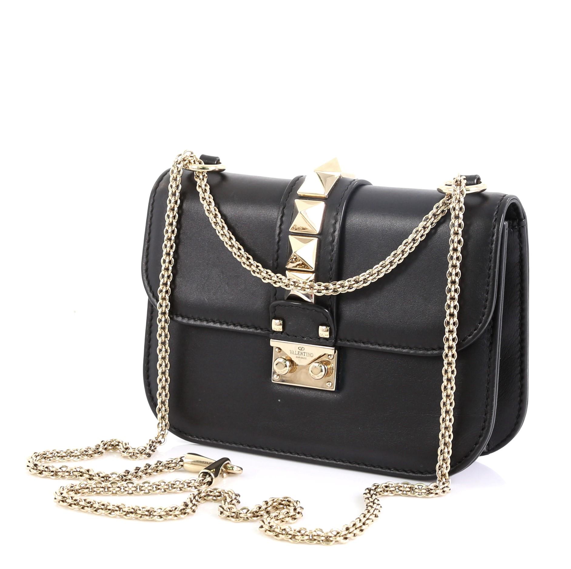Black Valentino Glam Lock Shoulder Bag Leather Small