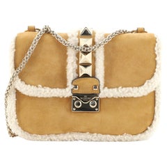 Valentino Glam Lock Shoulder Bag Suede with Shearling Small