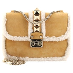 Valentino Glam Lock Shoulder Bag Suede with Shearling Small