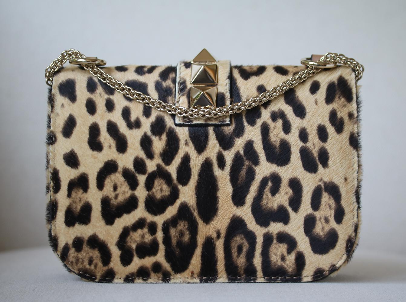 Valentino Glam Lock Small Calf-Hair Leopard-Print Shoulder Bag  In Excellent Condition In London, GB
