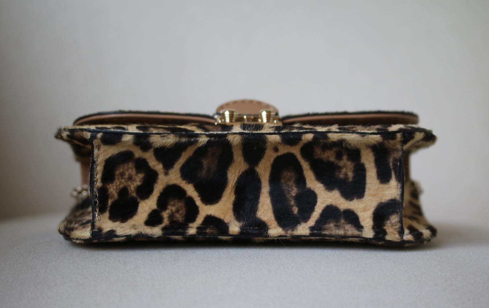 Women's Valentino Glam Lock Small Calf-Hair Leopard-Print Shoulder Bag 