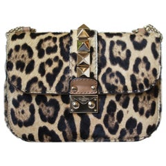Valentino Glam Lock Small Calf-Hair Leopard-Print Shoulder Bag
