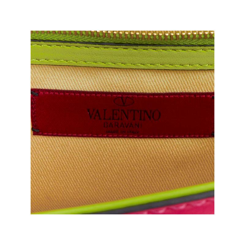 VALENTINO Glam Lock yellow green pink Rockstud leather push lock flap chain bag en vente 7