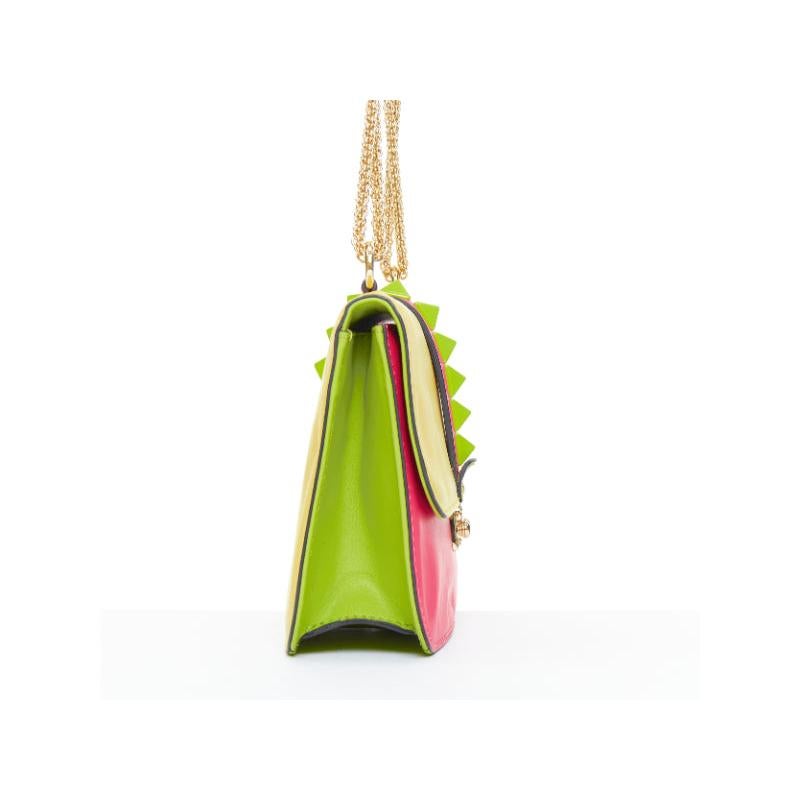 VALENTINO Glam Lock yellow green pink Rockstud leather push lock flap chain bag Pour femmes en vente