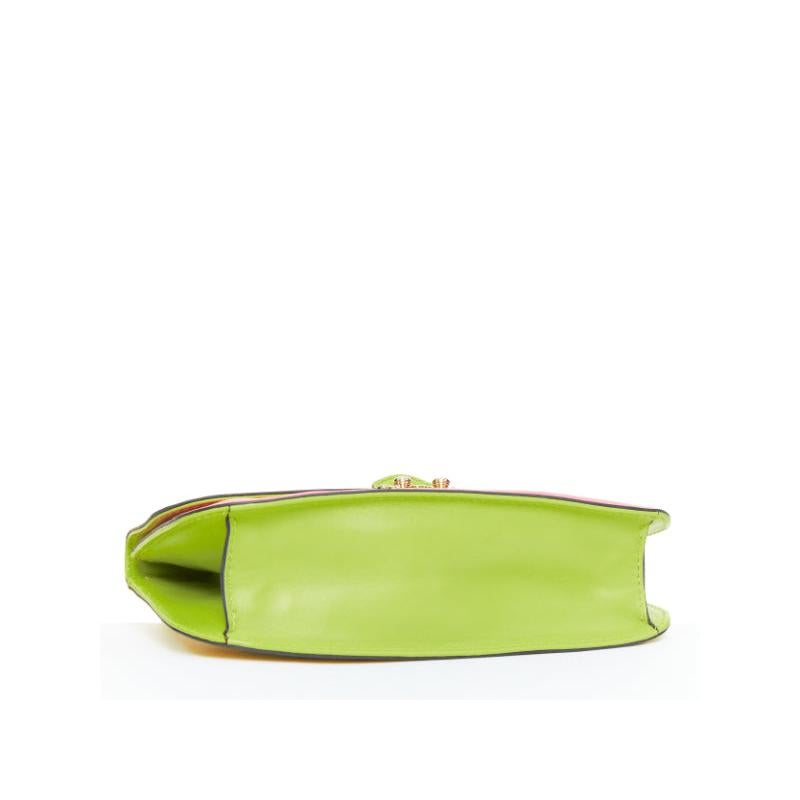 VALENTINO Glam Lock yellow green pink Rockstud leather push lock flap chain bag en vente 2