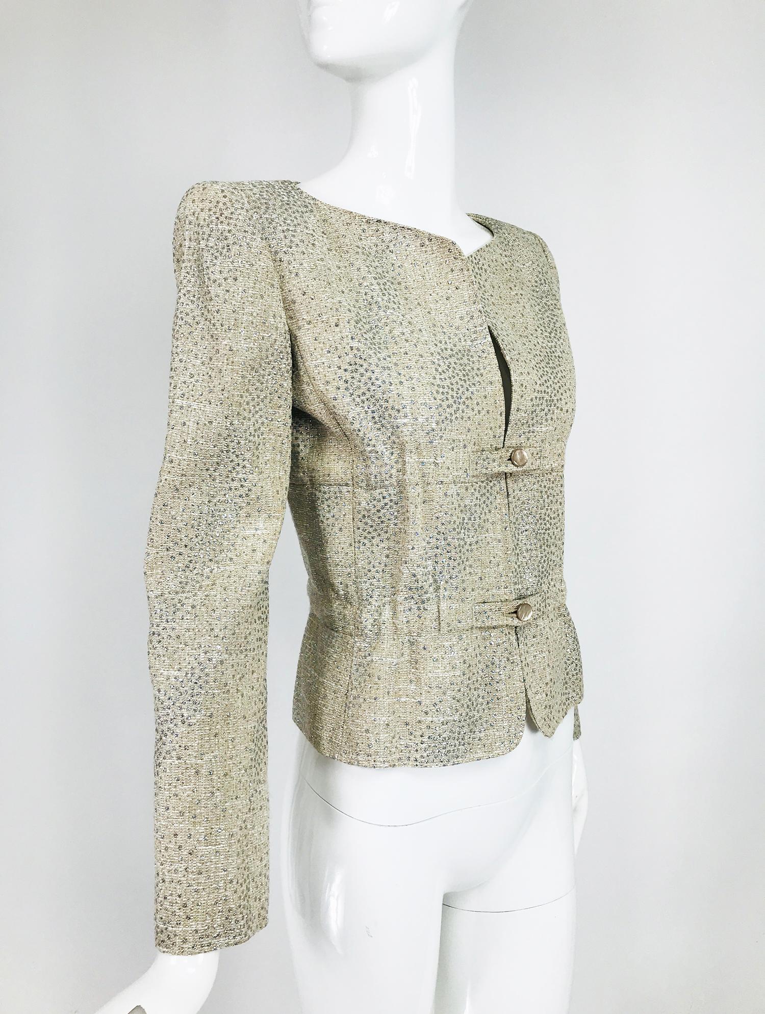 Valentino Glitter Silver Dot Metallic Gathered Waist Jacket For Sale 5