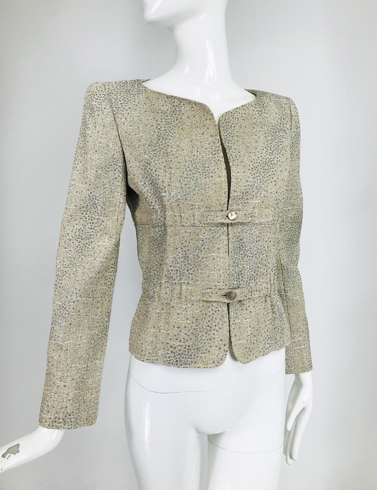 Valentino Glitter Silver Dot Metallic Gathered Waist Jacket For Sale 6