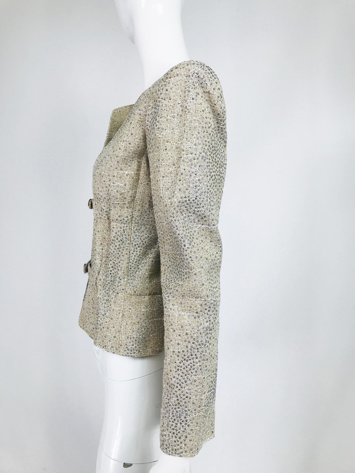 Valentino Glitter Silver Dot Metallic Gathered Waist Jacket In Excellent Condition For Sale In West Palm Beach, FL