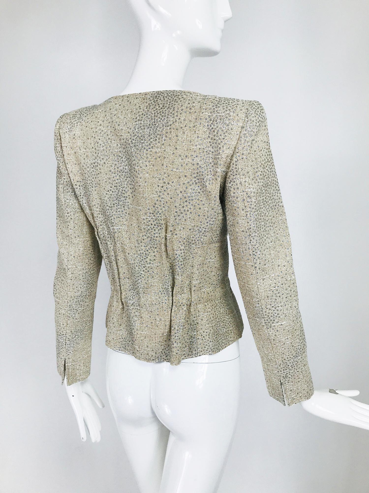 Valentino Glitter Silber gepunktete Metallic geraffte Taille Jacke  im Angebot 3