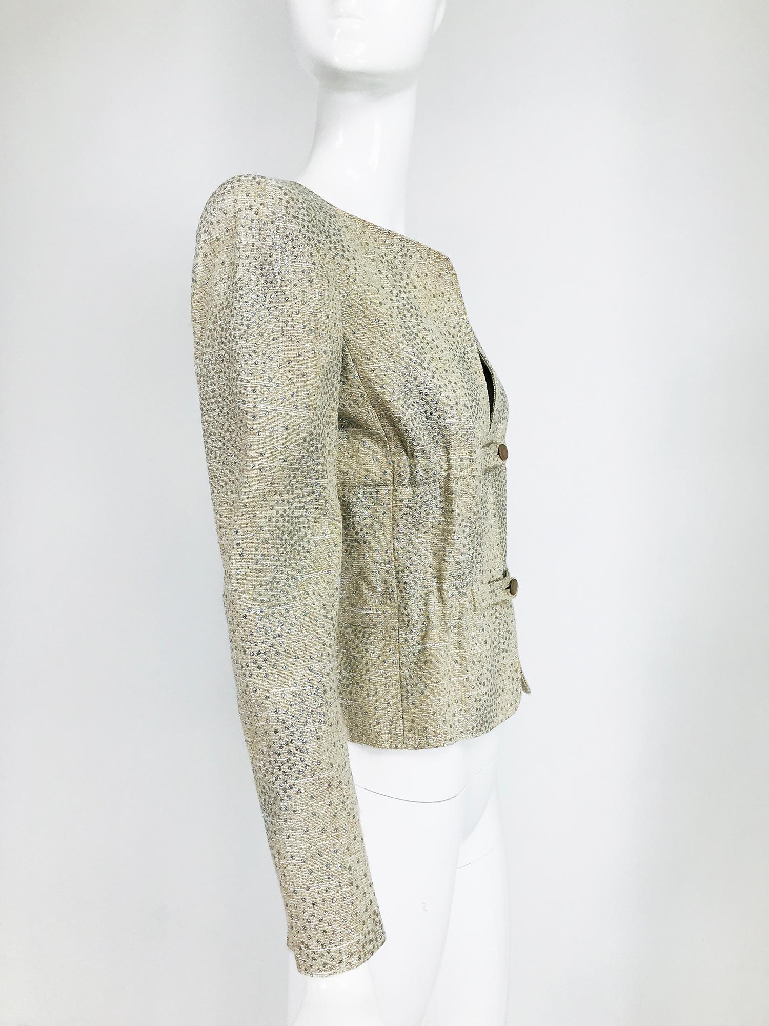 Valentino Glitter Silber gepunktete Metallic geraffte Taille Jacke  im Angebot 5