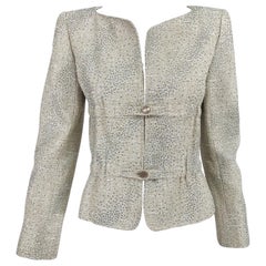 Valentino Glitter Silber gepunktete Metallic geraffte Taille Jacke 