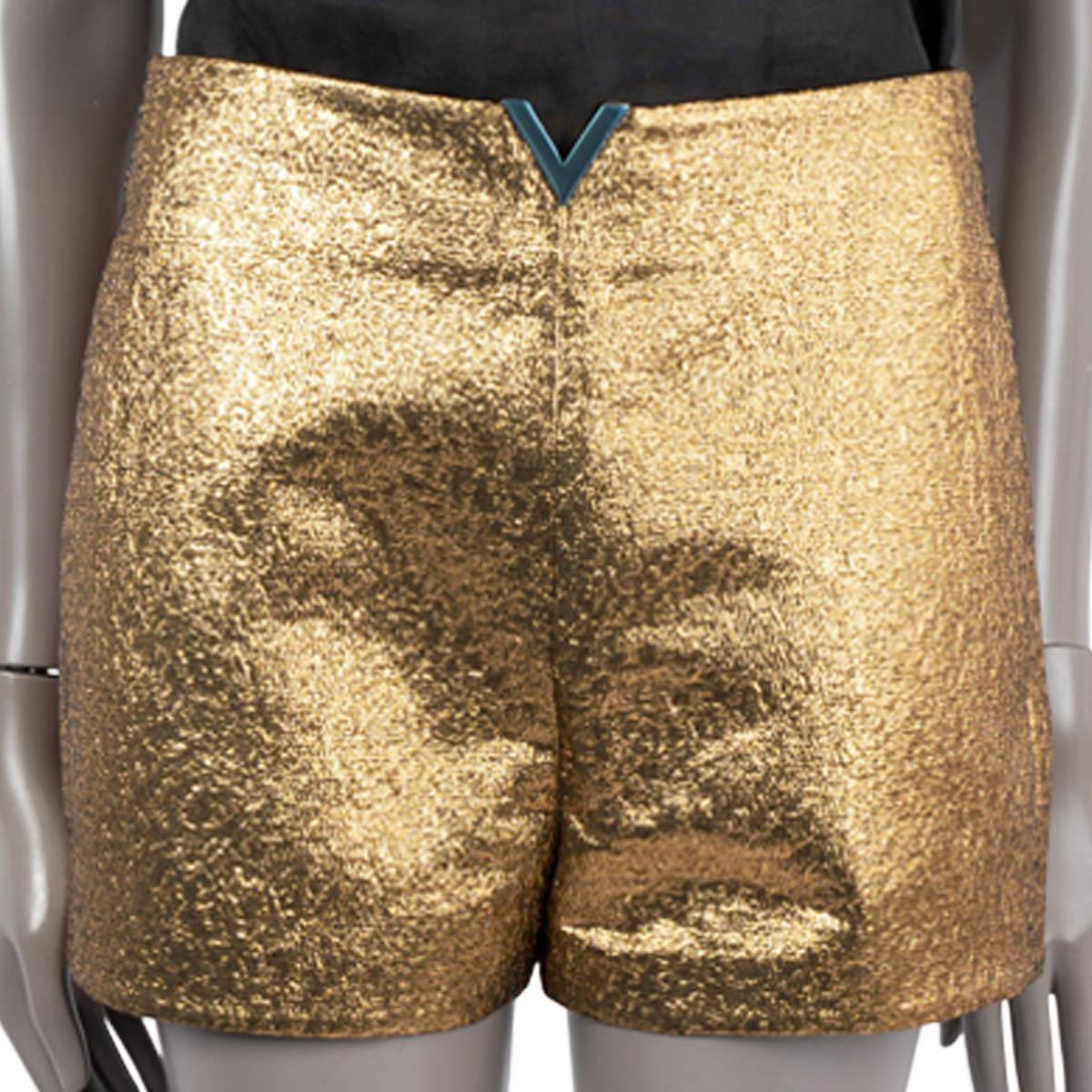 Brown VALENTINO gold 2021 VLOGO LAME Shorts Pants 42 M For Sale