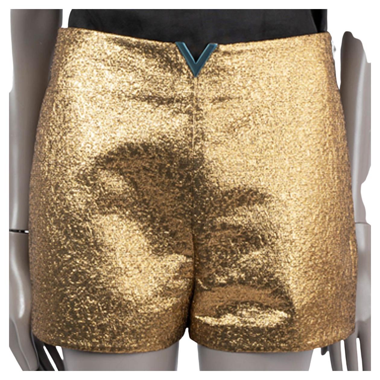 VALENTINO gold 2021 VLOGO LAME Shorts Pants 42 M For Sale