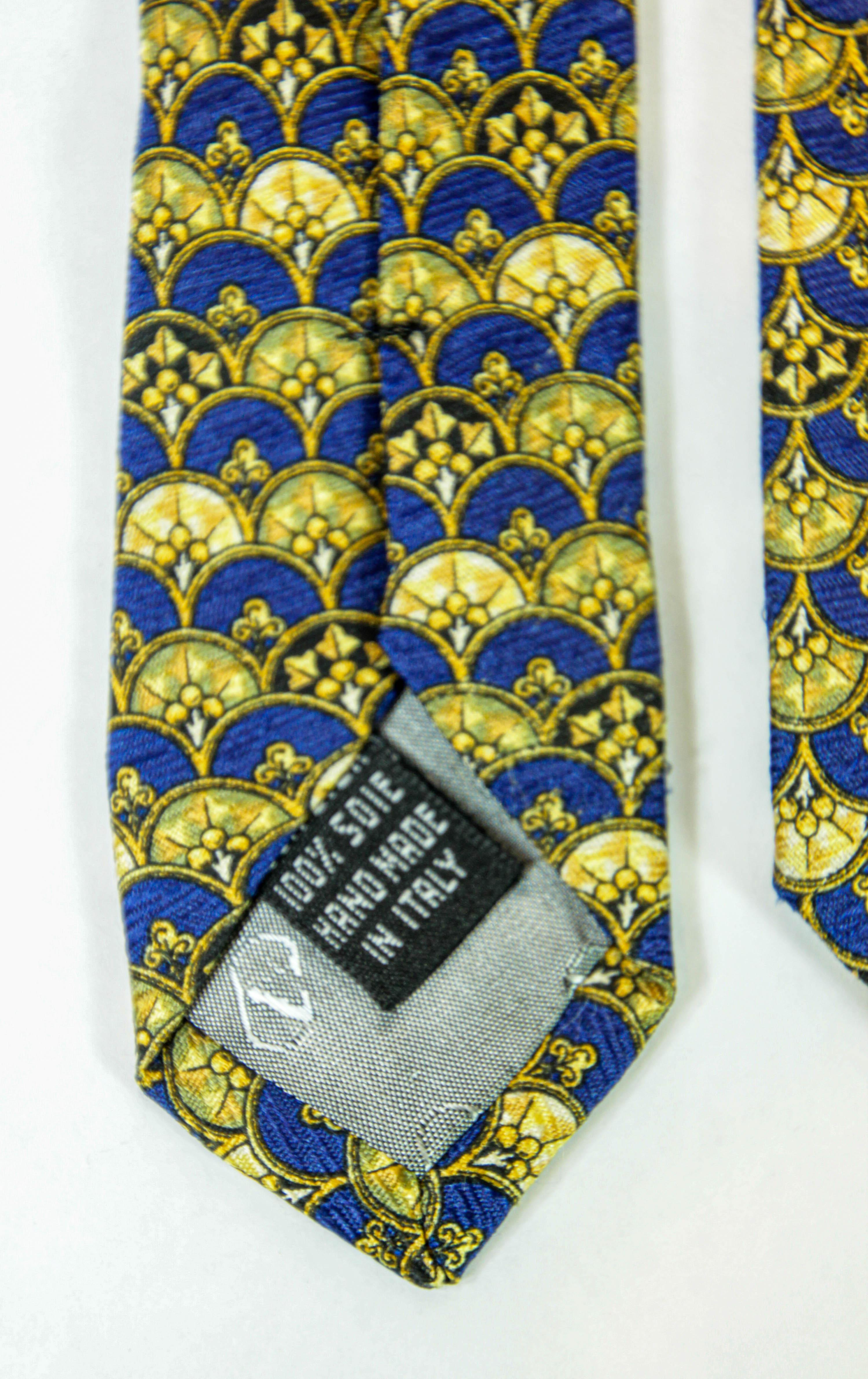 Brown VALENTINO Gold and Blue Silk Necktie Made in Italy For Sale
