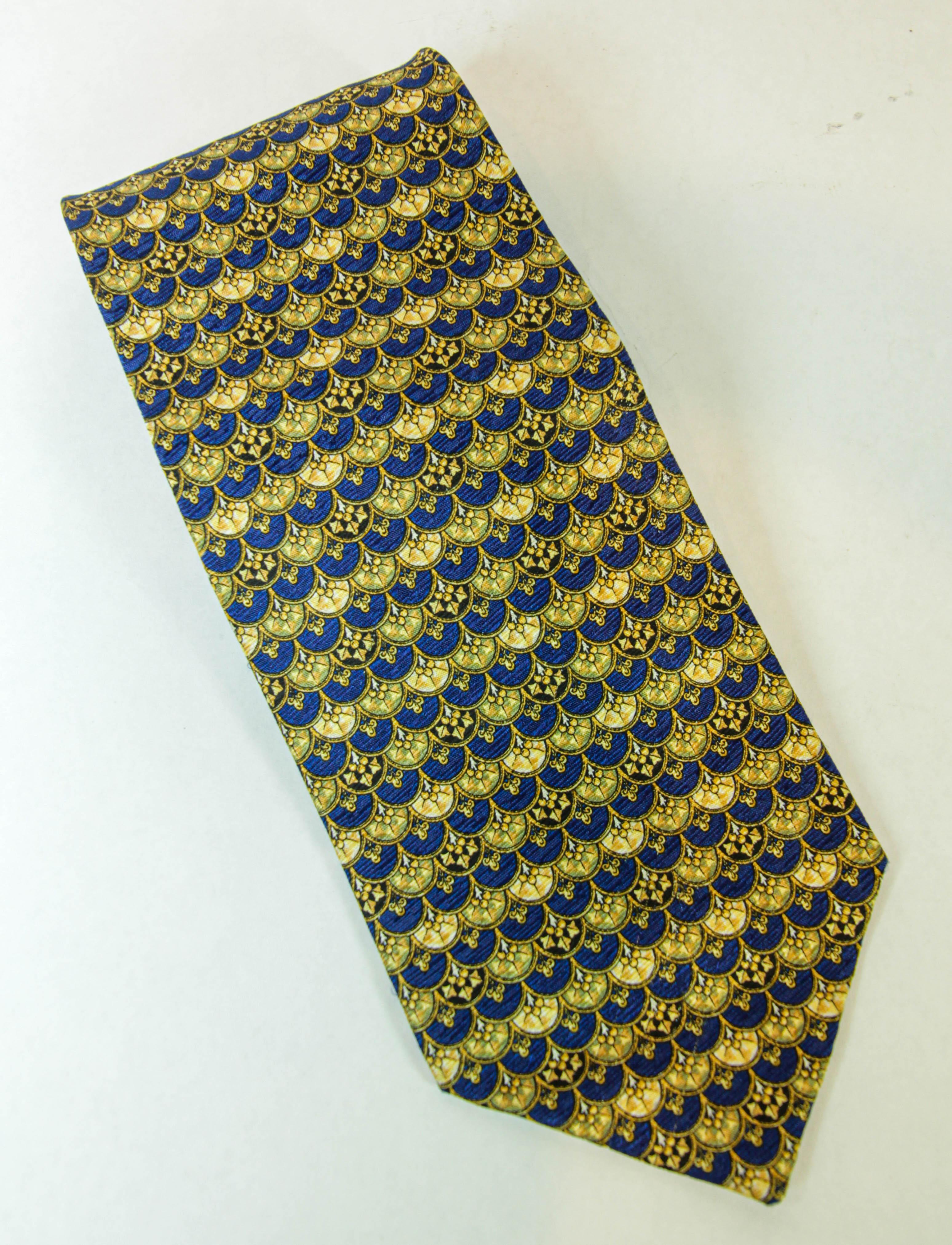 VALENTINO Gold and Blue Silk Necktie Made in Italy For Sale 1