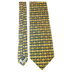 VALENTINO Gold and Blue Silk Necktie Made in Italy