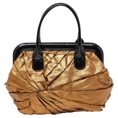 Valentino Gold/Black Pleated Patent Leather Satchel