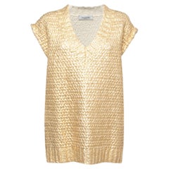 Valentino Gold Coated Wool Knit V-Neck Vest S