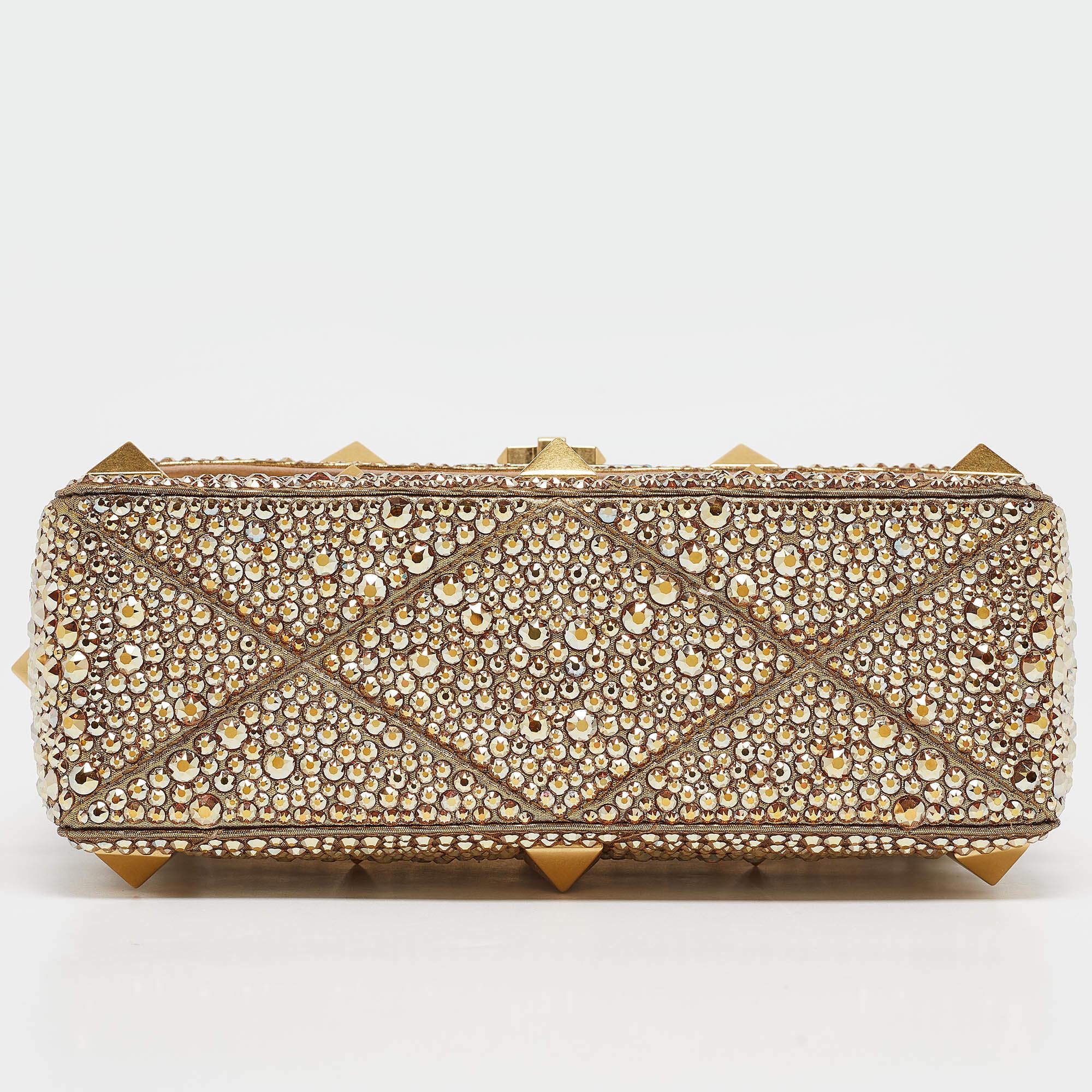 Valentino Gold Crystal Studded Medium Roman Stud Top Handle Bag 1