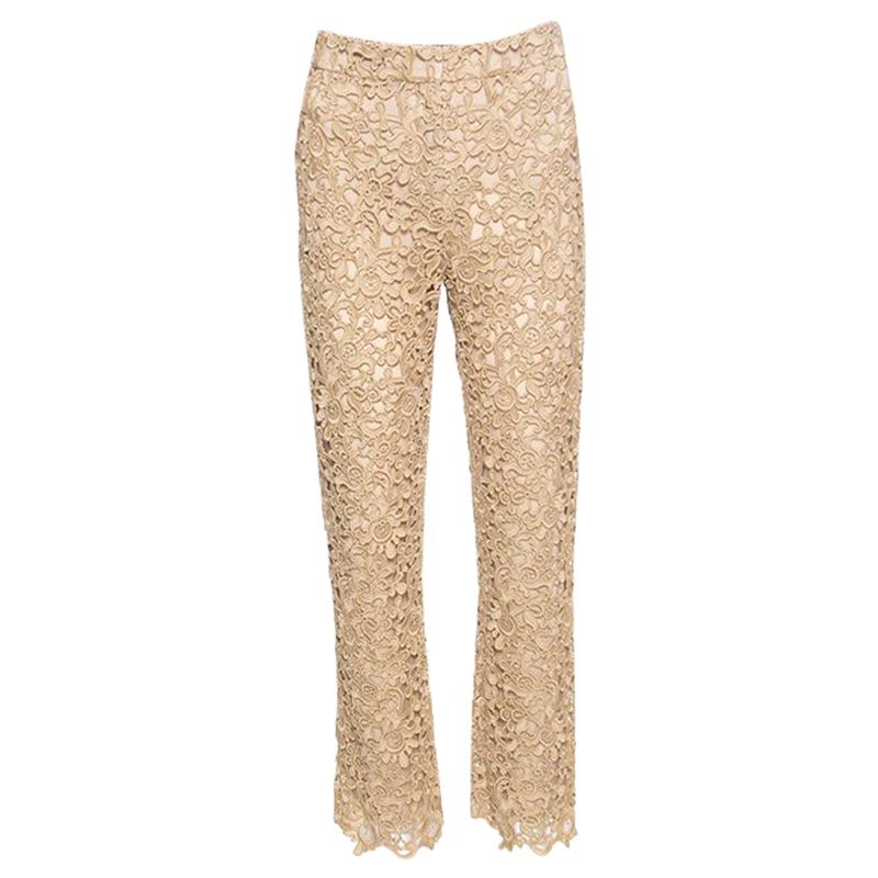 Valentino Gold Embroidered Floral Lace Pants S