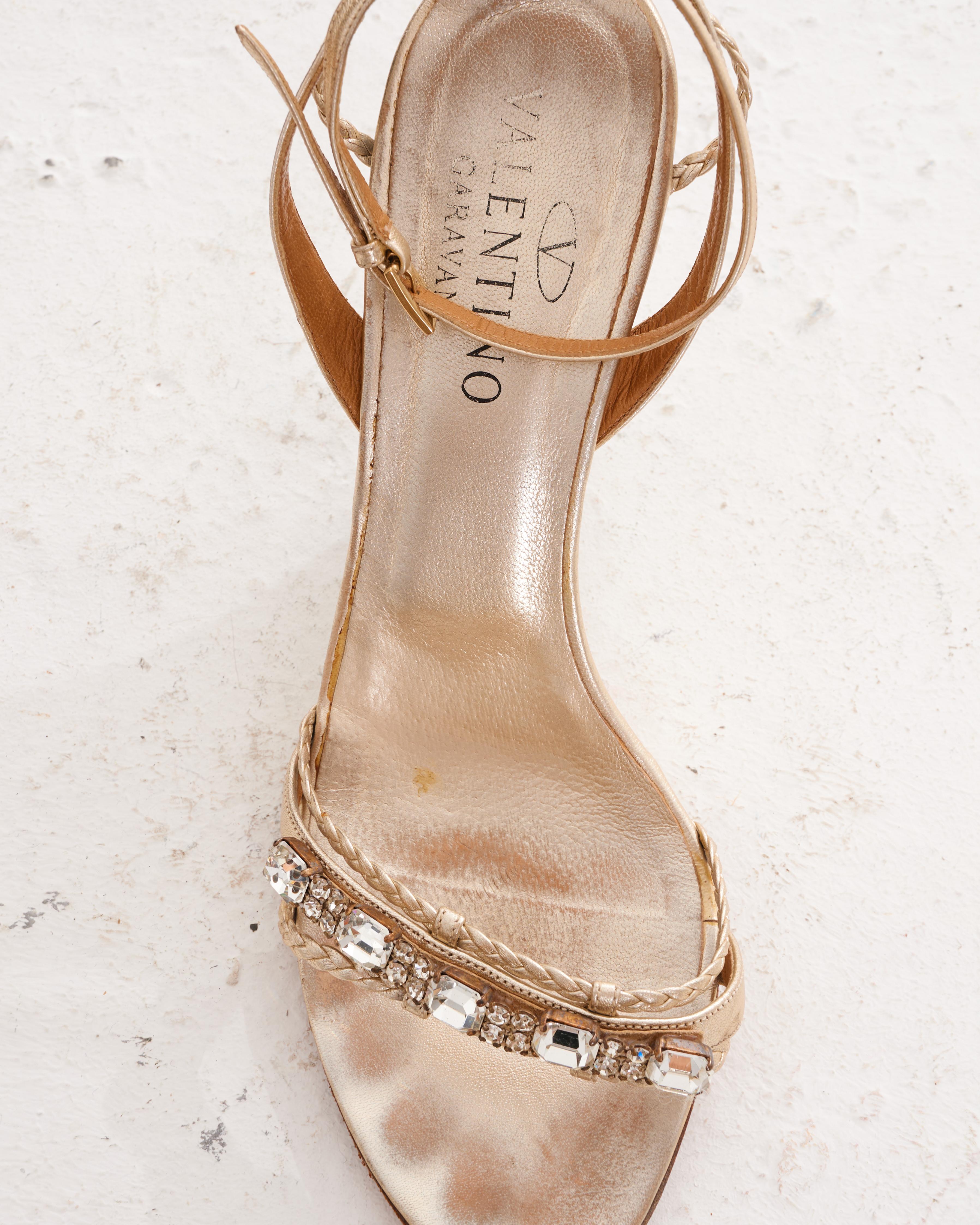 Women's Valentino Gold Emroidered Wedge Sandals For Sale