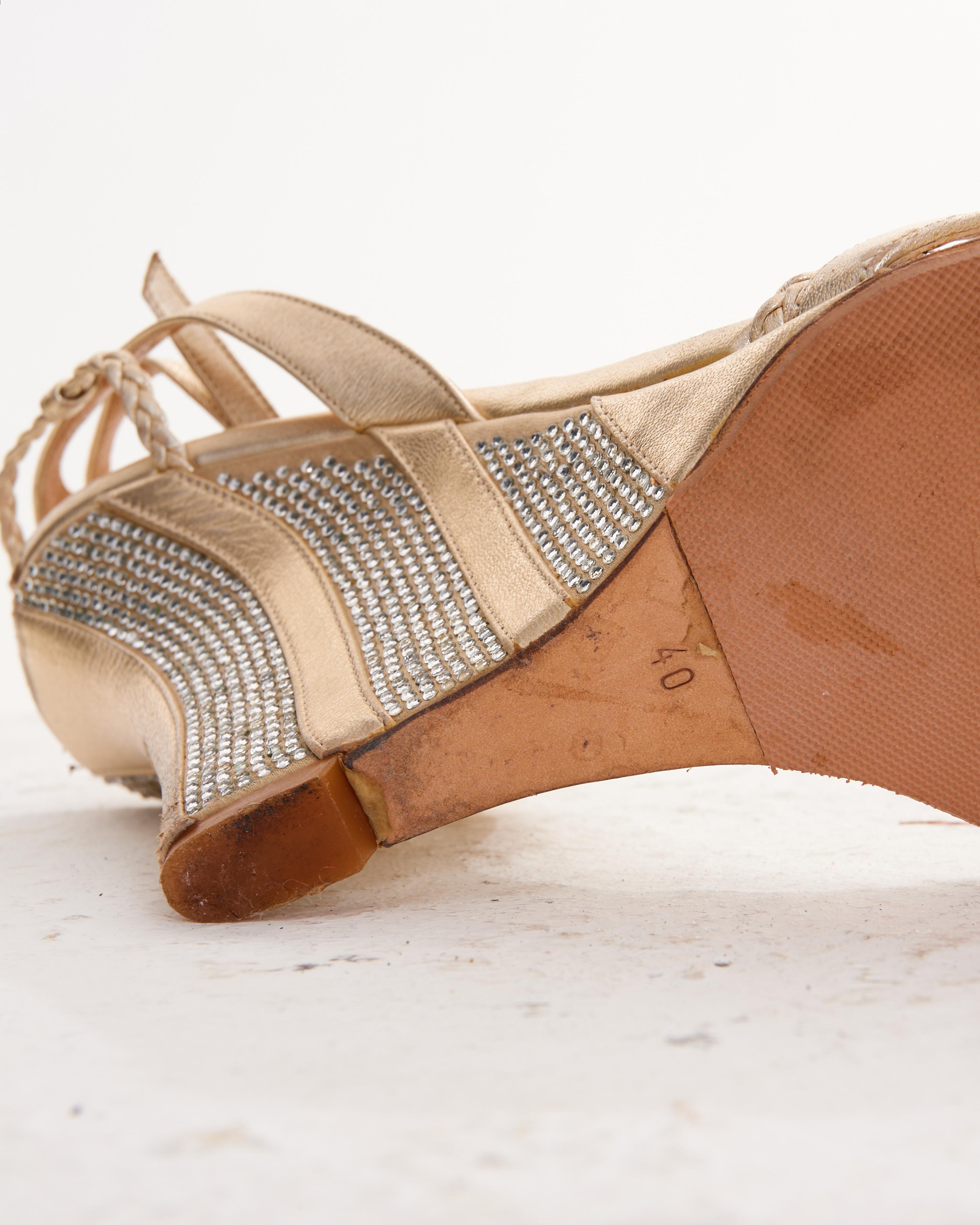 Valentino Gold Emroidered Wedge Sandals For Sale 2