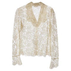 Valentino Gold Floral Lace Buttoned Lace Blouse M