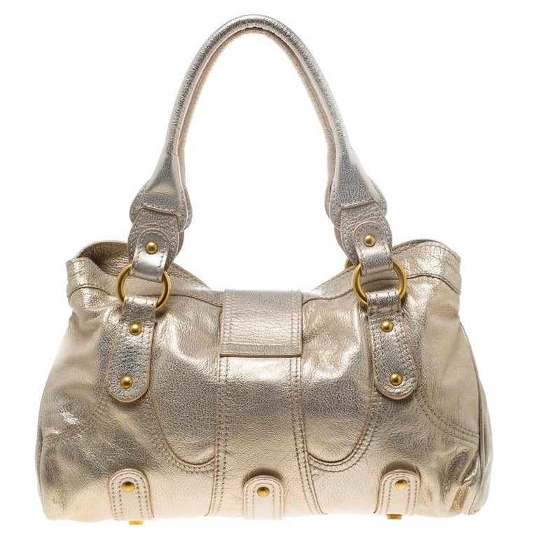 Valentino Gold Leather Crystal Catch Satchel at 1stDibs