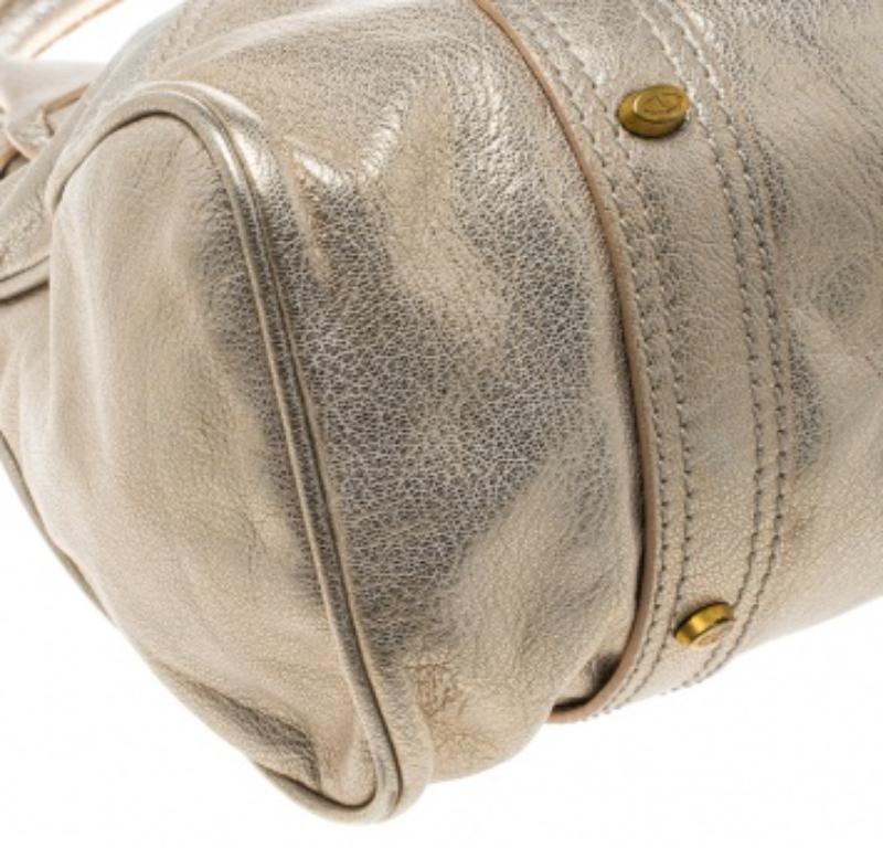 Valentino Gold Leder Crystal Catch Satchel mit Kristall (Braun) im Angebot