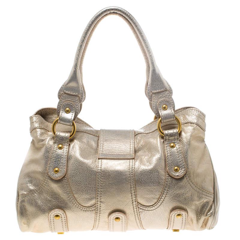 Women's Valentino Gold Leather Crystal Catch Satchel For Sale
