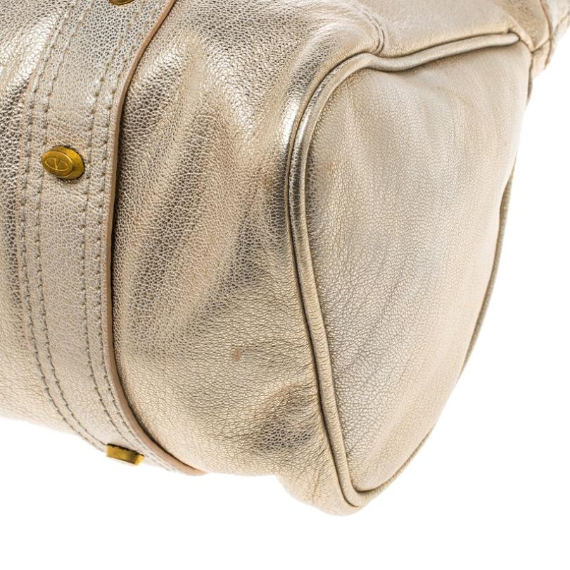 Women's Valentino Gold Leather Crystal Catch Satchel