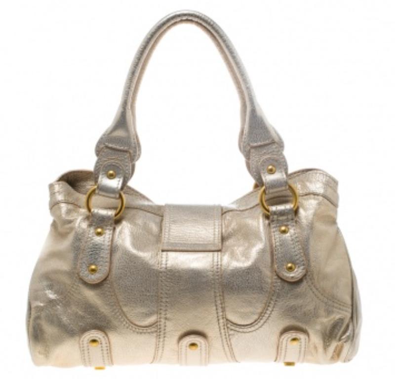 Valentino Gold Leder Crystal Catch Satchel mit Kristall im Angebot 2