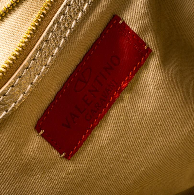 Valentino Gold Leather Crystal Catch Satchel 2
