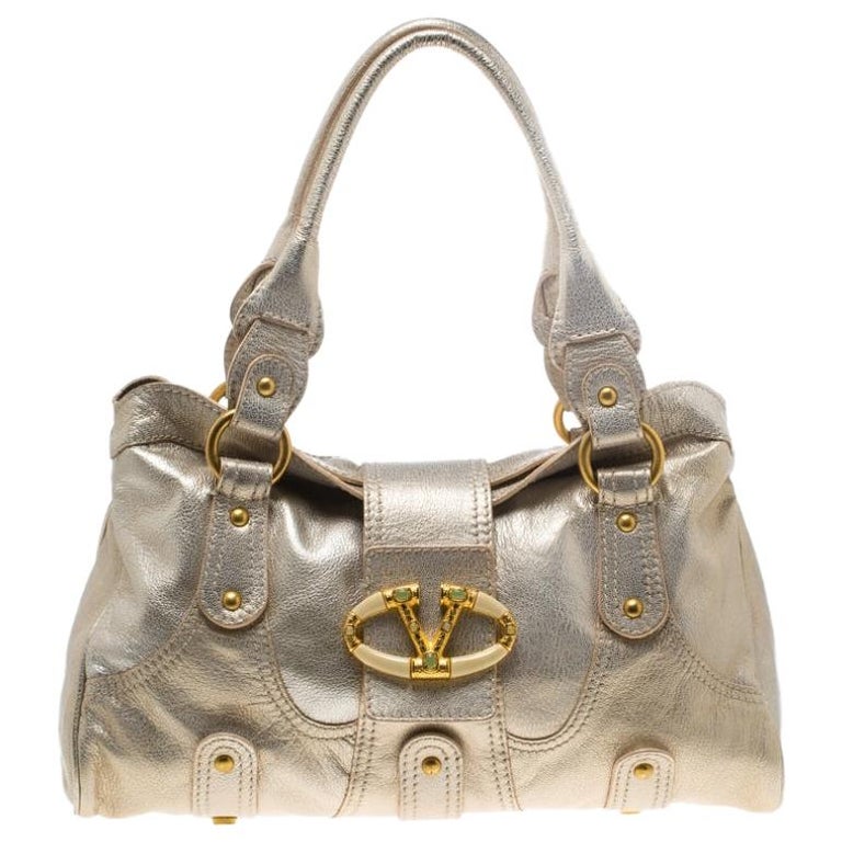 Valentino Gold Leather Crystal Catch Satchel For Sale at 1stDibs