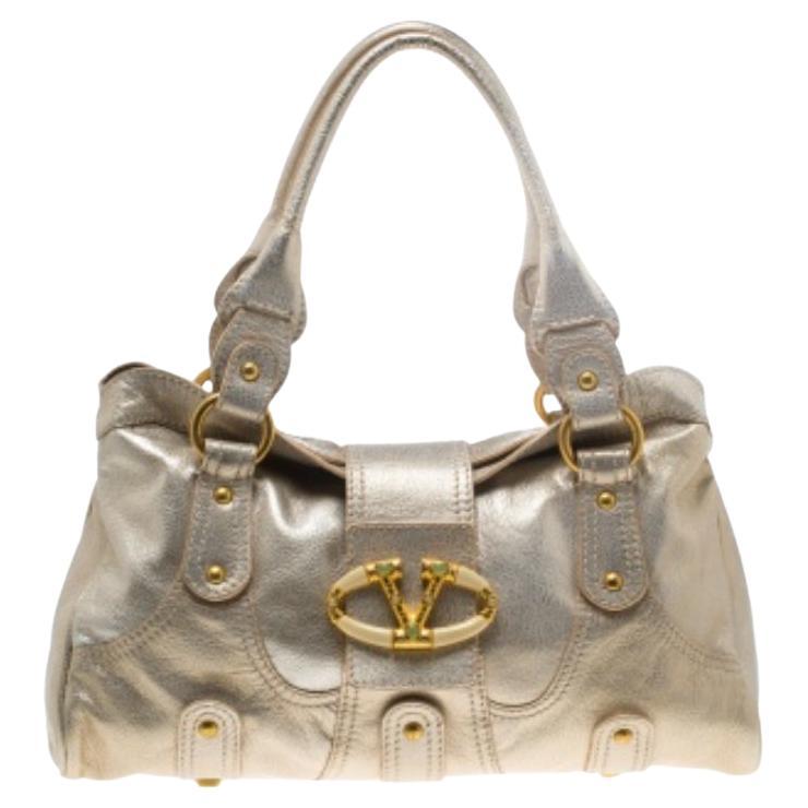 Valentino Gold Leder Crystal Catch Satchel mit Kristall im Angebot