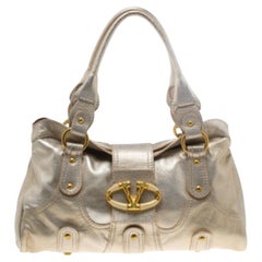 Valentino Gold Leather Crystal Catch Satchel