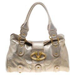 Used Valentino Gold Leather Crystal Catch Satchel