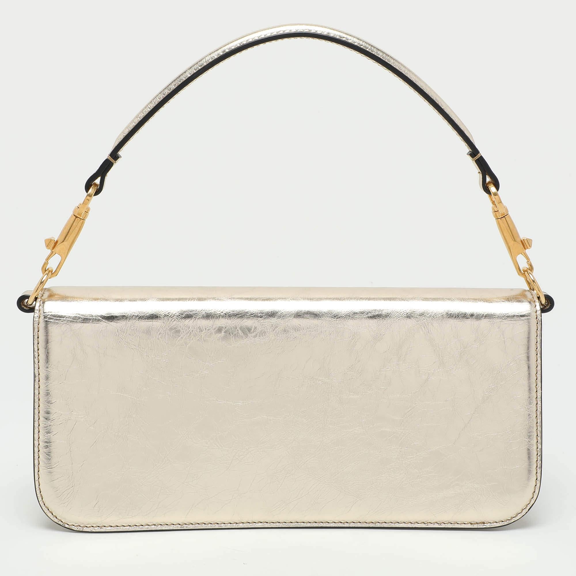Women's Valentino Gold Leather Loco Shoulder Bag
