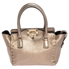 Valentino Gold Leather Mini Rockstud Trapeze Tote