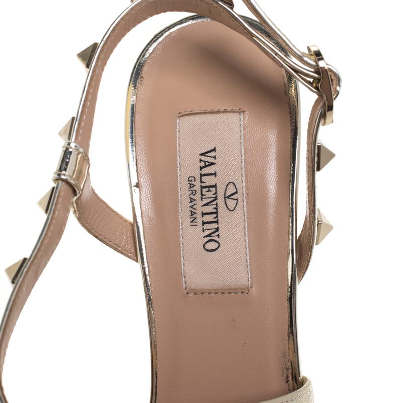 Valentino Gold Leather Rockstud Cross Strap Sandals Size 37 2